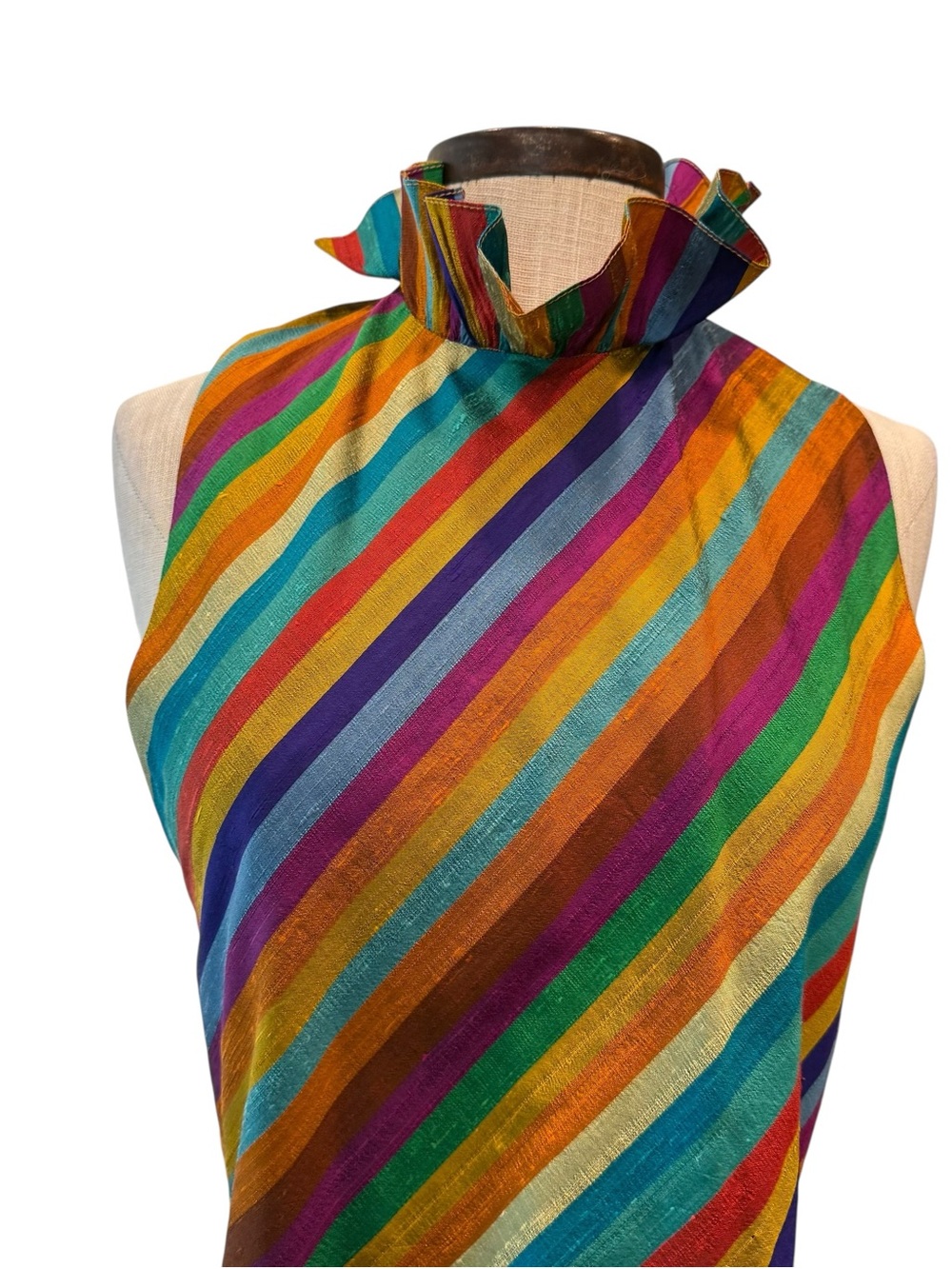 Vintage Ruffle neck rainbow halter top 1970s vintage - Picture 7 of 8